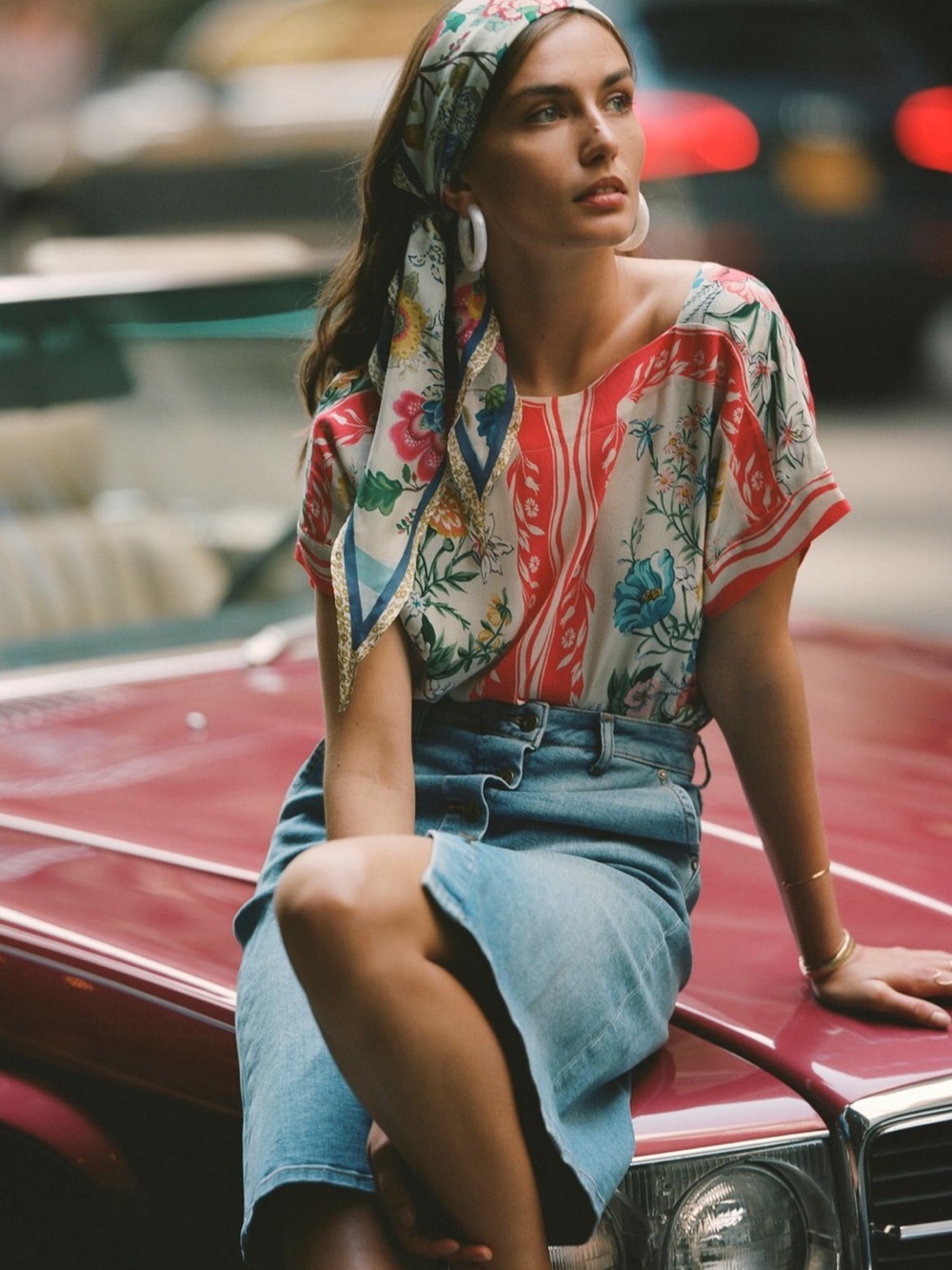 Maeve Anthropologie Romina Scarf-Printed Top Small - Picture 2 of 9